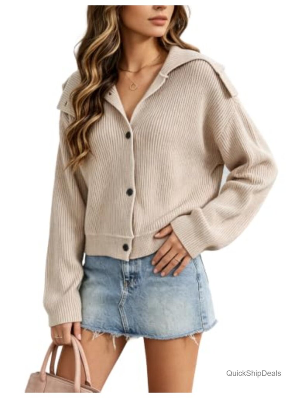 Women Long Sleeve High Neck Button Knit Cardigan Sweater